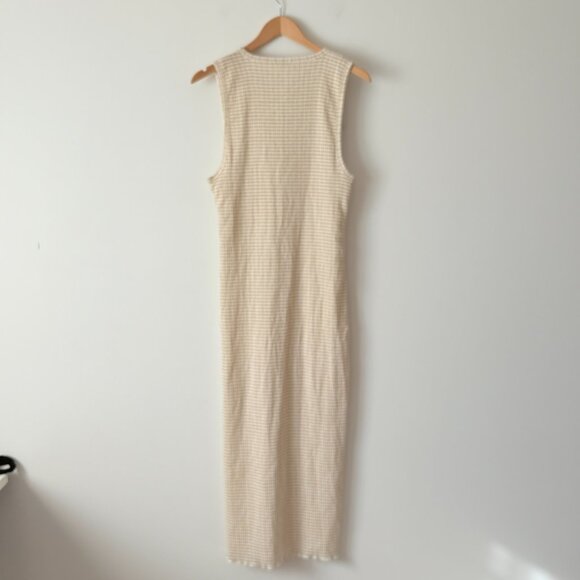 Aritzia Wilfred Verona Gingham Sleeveless Seersucker Midi Beige Size Large - Picture 7 of 10